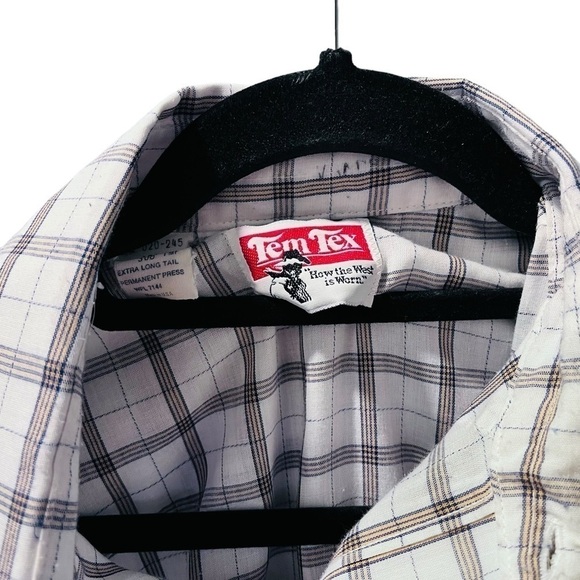 Tem Tex Vintage Pearl Snap Short Sleeve Plaid Western Shirt Size 15.5 Men's - Picture 2 of 6